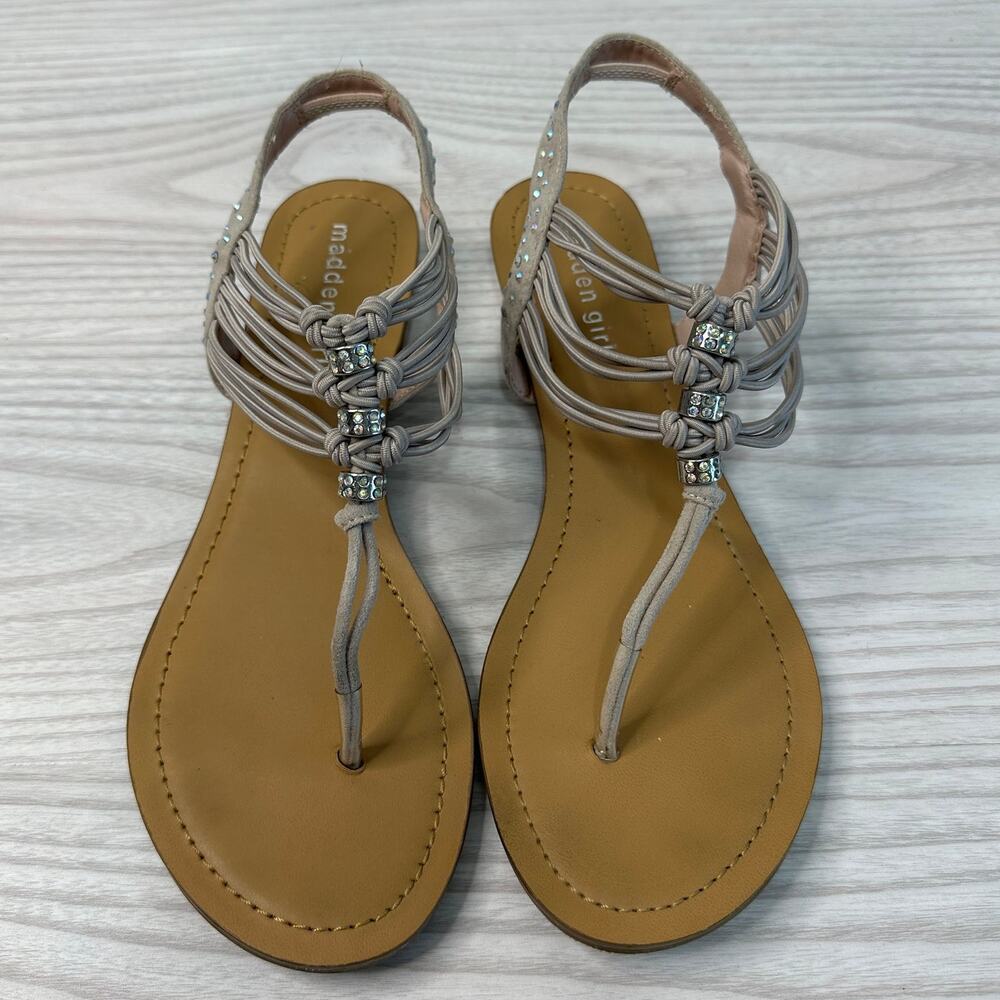 Madden Girl Flat Thong Sandals WMNS 8M Beige Elastic Strap Slingback Embellished - Picture 8 of 10